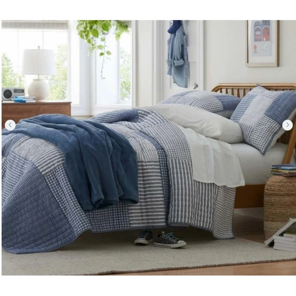 Company Kids Stripe Block Yarn-Dyed Patchwork Quilted Standard Sham Blue/White